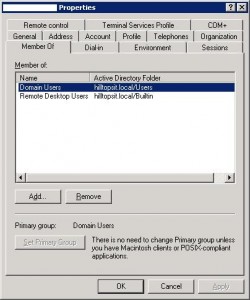 Active Directory User Properties, Member Of tab