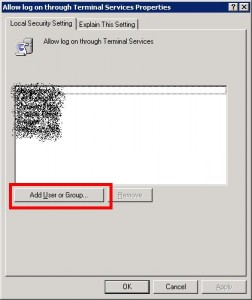 Allow log on through Terminal Services Properties Allow log on through Terminal Services Properties