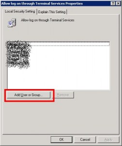Allow log on through Terminal Services Properties