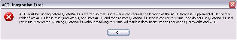QuoteWerks - ACT integration error QuoteWerks - ACT integration error