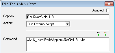 QuoteWerks Get QuoteValet URL menu option